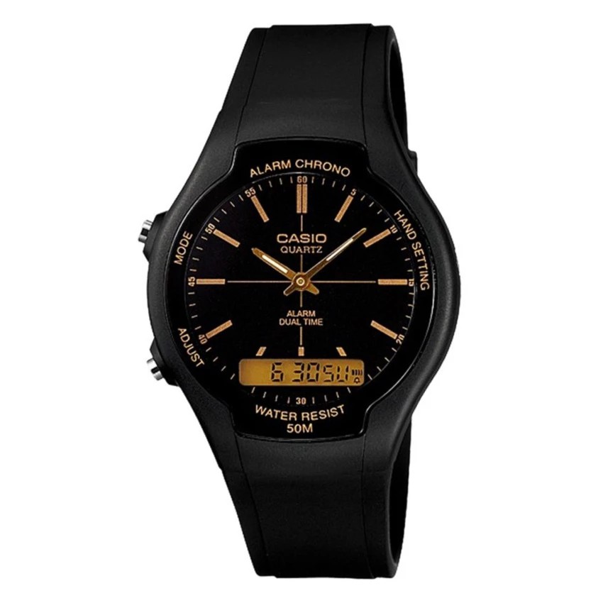 Casio General AW-90H-9E Jam Tangan Pria Digital Karet Hitam Coklat Gold