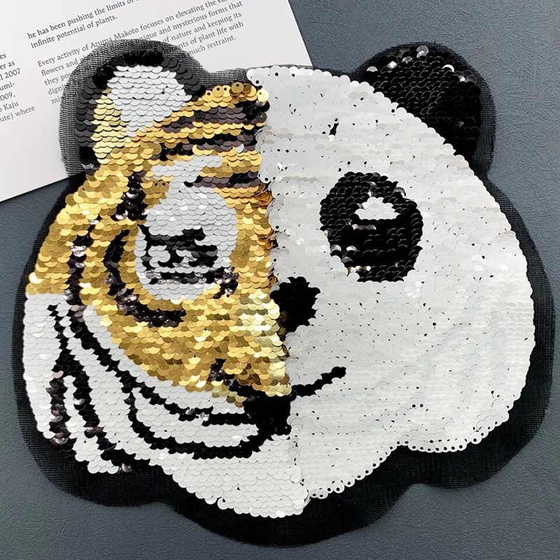 Flip Sequin Fashion Tiger Panda Clothing Embroidered Patch DIY Trend Sewing Hoodies T-shirt Patches on clothes