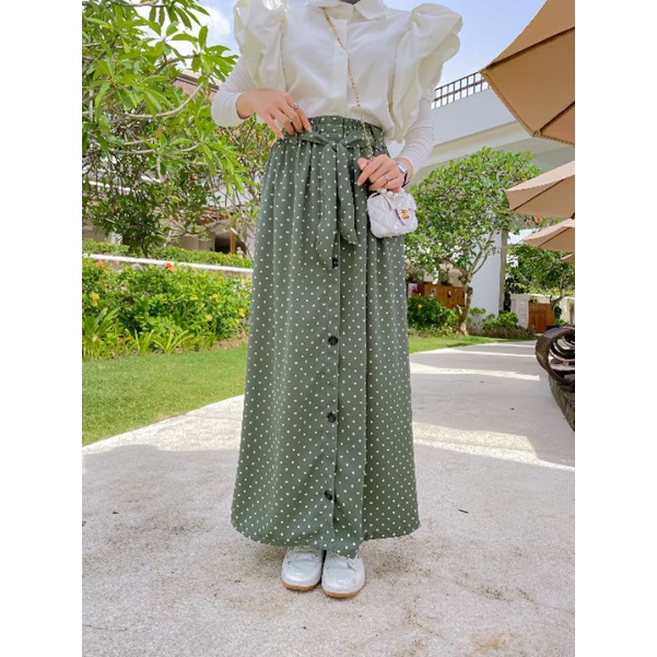 ROK PANJANG WANITA POLKADOT KANCING || Skrit Korea Kancing