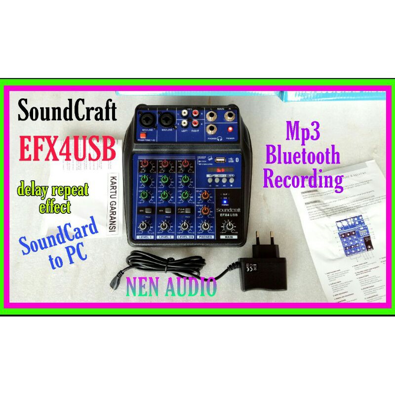 Mixer Audio SoundCraft EFX4USB Mp3 Bluetooth Recording SoundCard