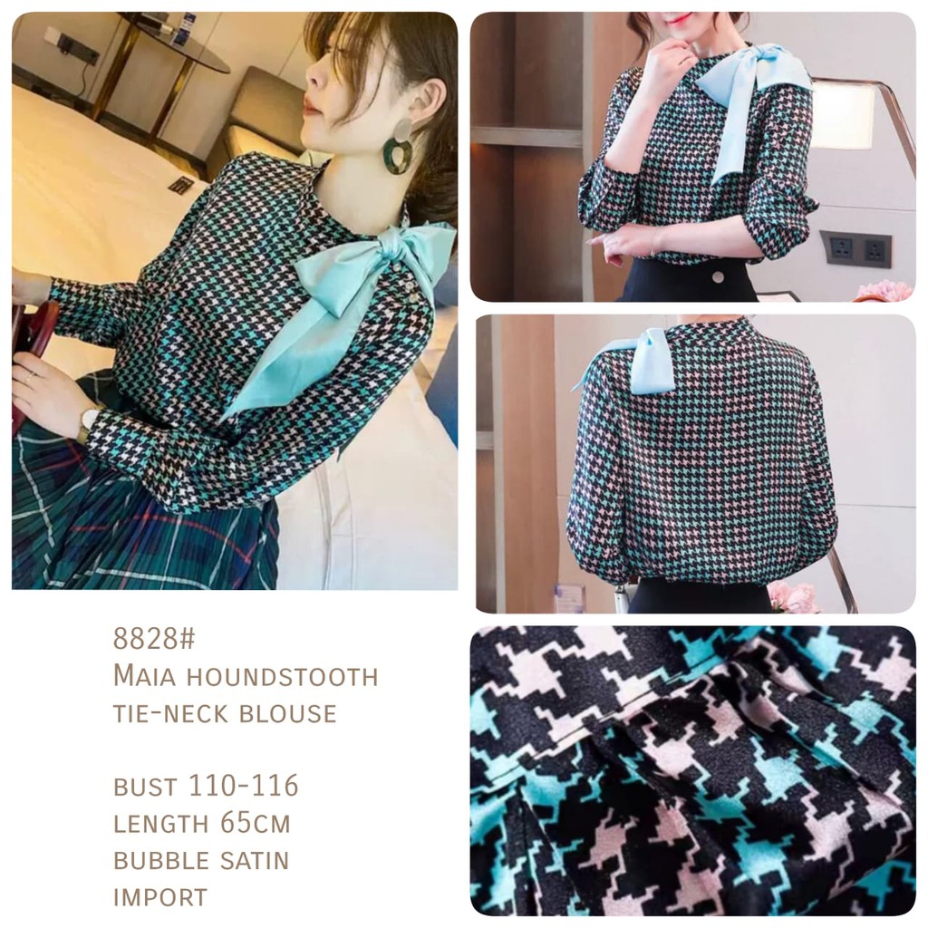 BLOUSE 8828 3M THREE M MAIA HOUNDSTOOTH TIENECK IMPORTIR GROSIR FASHION TERJANGKAU MURAH SALE IMPORT