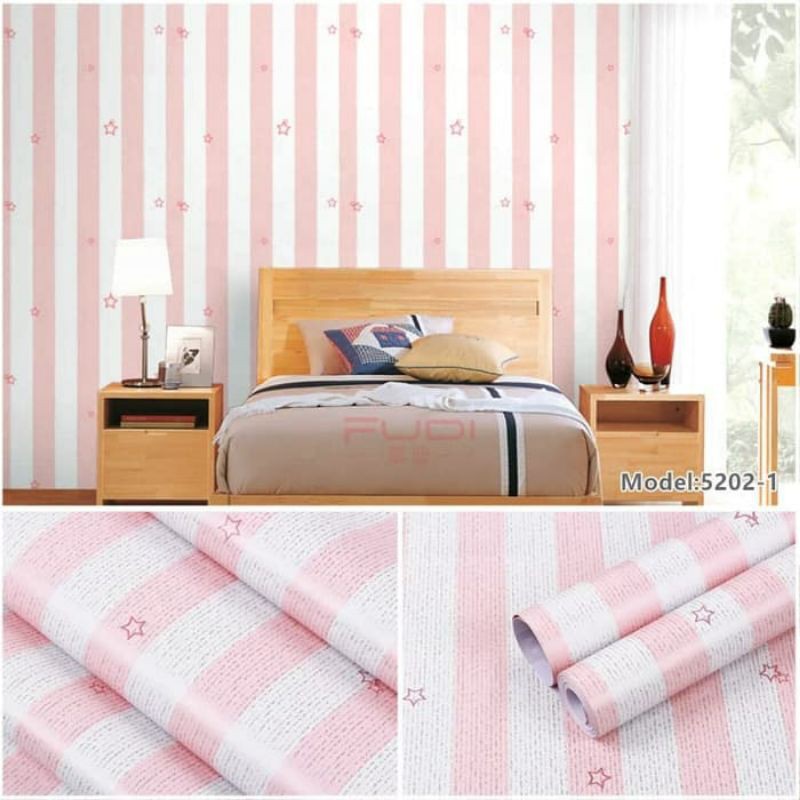 Wallpaper Sticker Dinding Bintang Salur Pink Mewah