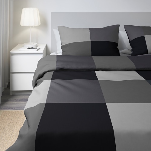 BRUNKRISSLA Duvet cover 200x200 cm dan 2 sarung bantal cokelat / hitam