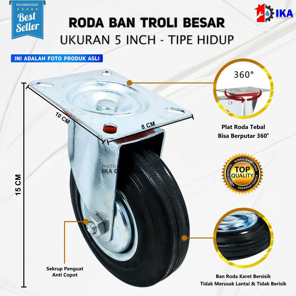 Roda Trolley 5 inch / Xander Roda Troli / Roda Gerobak/Etalase / Roda Karet Hitam