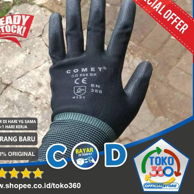 Flash Sale 【TOKO360】 Sarung Tangan Comet Palmfit CG 805 BK Karet Nylon Hitam Safety CG805BK Black 1