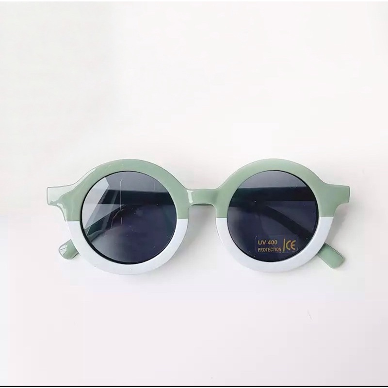 Little Whimsea Retro Sunnies / Kacamata Hitam Anak Unisex bentuk O/Kacamata Anak-Two-toned Green