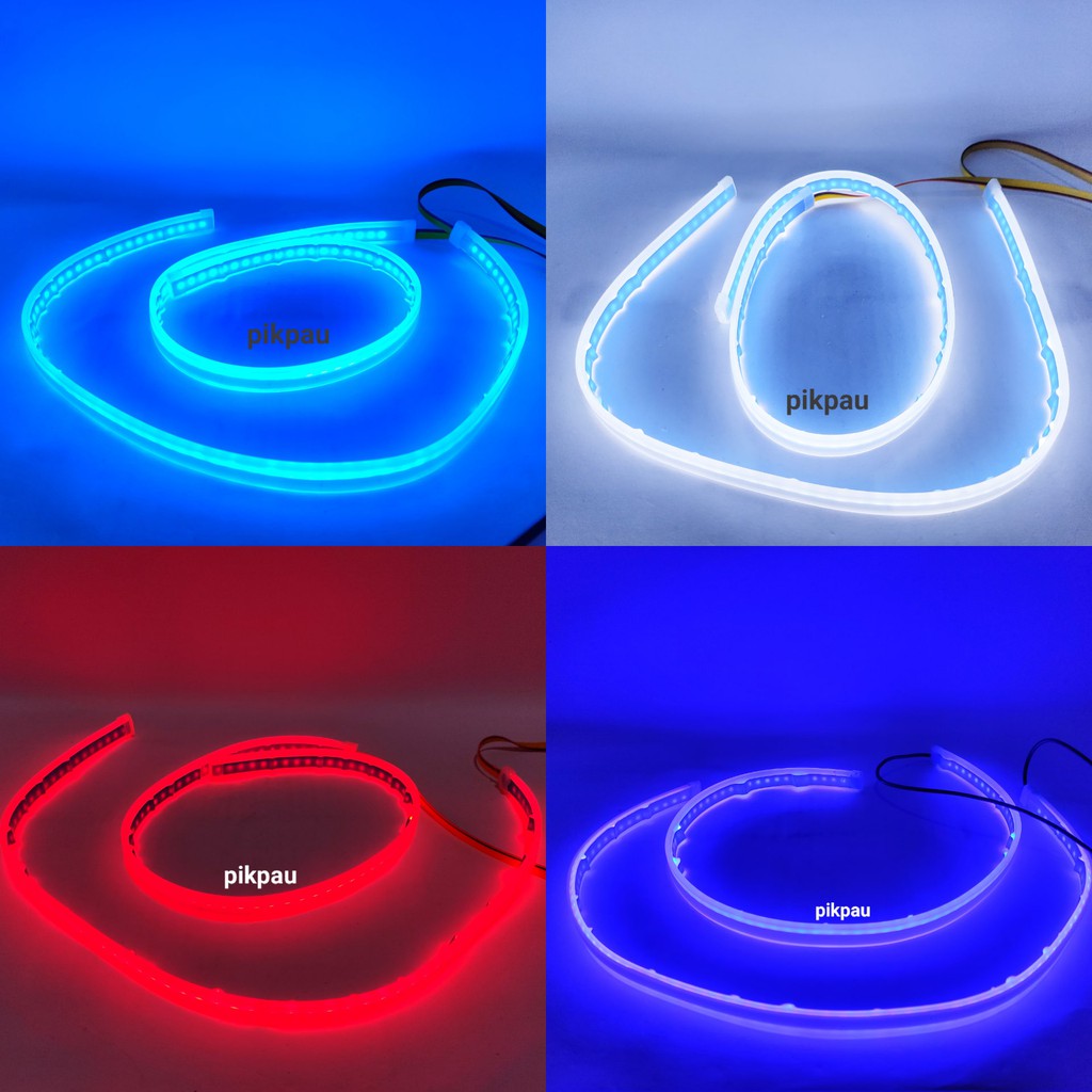 Sepasang Lampu LED Alis Slim DRL Fleksibel 60cm 2 Warna Waterproof Running Headlamp Motor Mobil