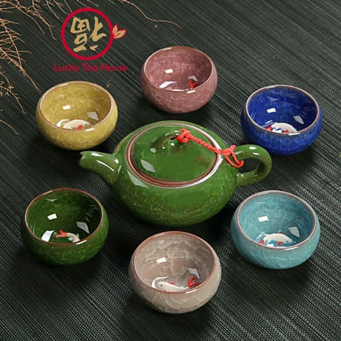 

Teko dan cangkir teh keramik unik ikan koi chinese tea set teapot cup