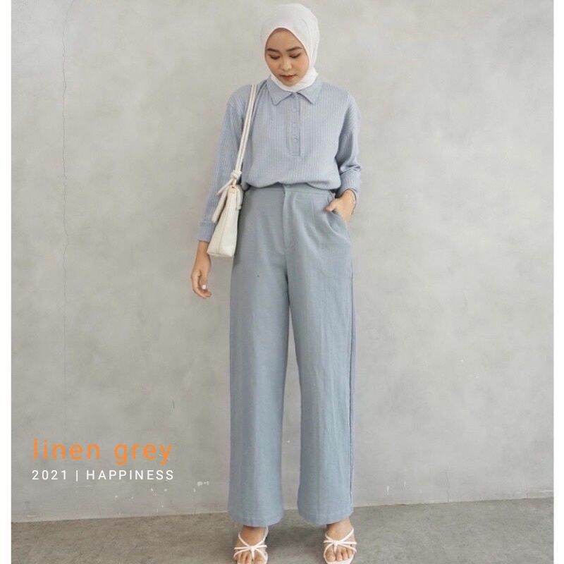 Kulot Linen Rami Highwaist Pinggang Karet Wide Leg Cullote