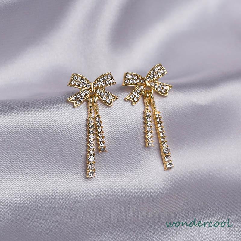 Elegan Berlian Mutiara Fashion Sederhana Temperamen Wanita Anting Rumbai Panjang-Won