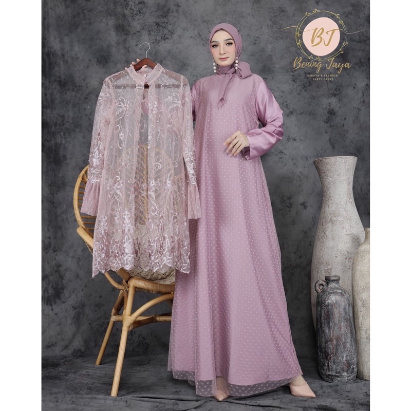 Gamis pesta outer Gamis Lebaran Dress pesta tile Dress kondangan Gamis muslim Gamis tile dot Dress t