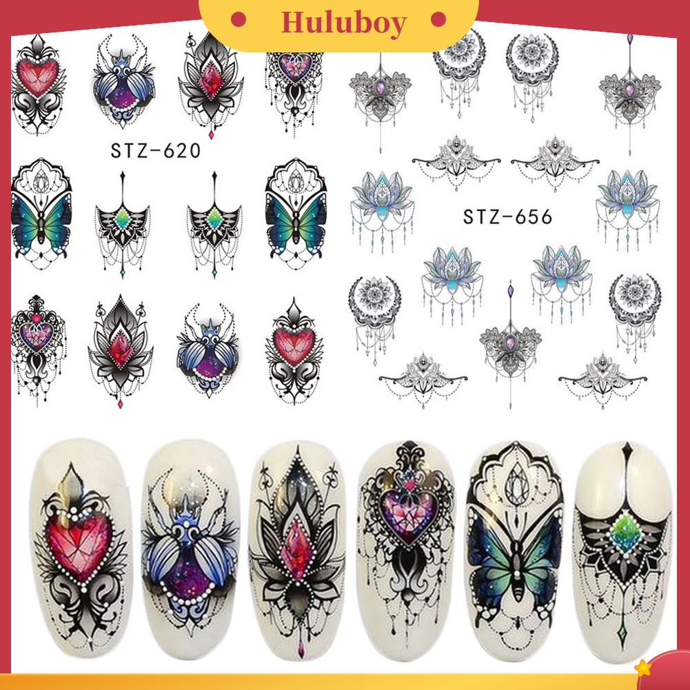 Huluboy Huluboy♡ Butterfly Stiker Decal Transfer Air Motif Kupu-Kupu / Kelopak Bunga Untuk Manicure