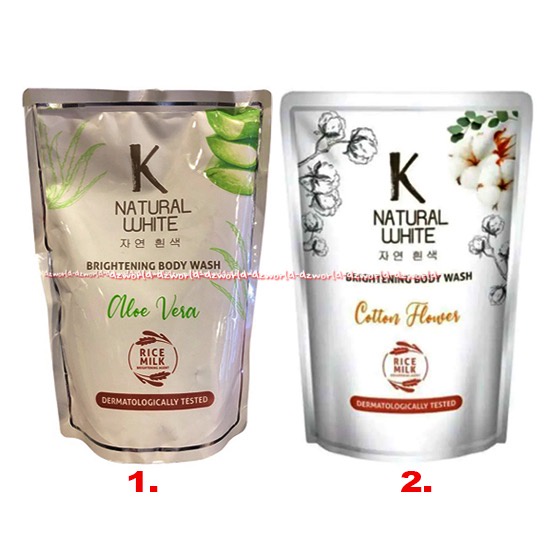 K Natural White Brightening Body Wash 450ml Refill Cotton Flower Aloe Vera Rice Milk Sabun Mandi Cair Knatural Isi Ulang Pouch