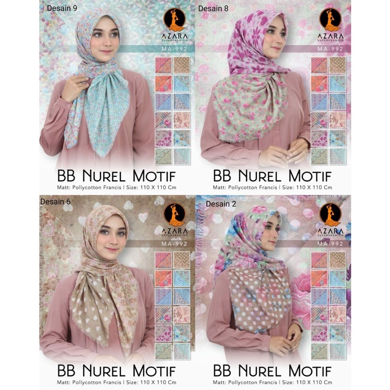 HIJAB SEGIEMPAT MOTIF AZARA ORIGINAL BB NUREL