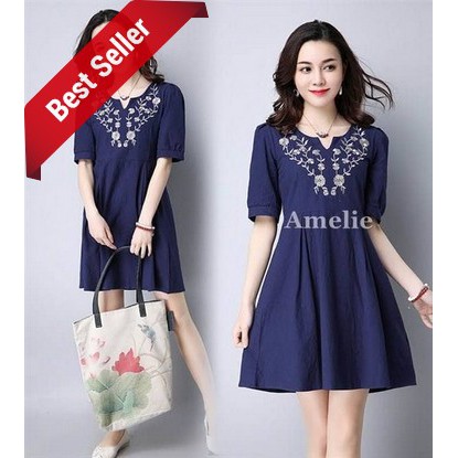 NEW Dress Import Mini Pesta Casual Red Blue Merah Biru Lengan Pendek Korea Wanita Murah