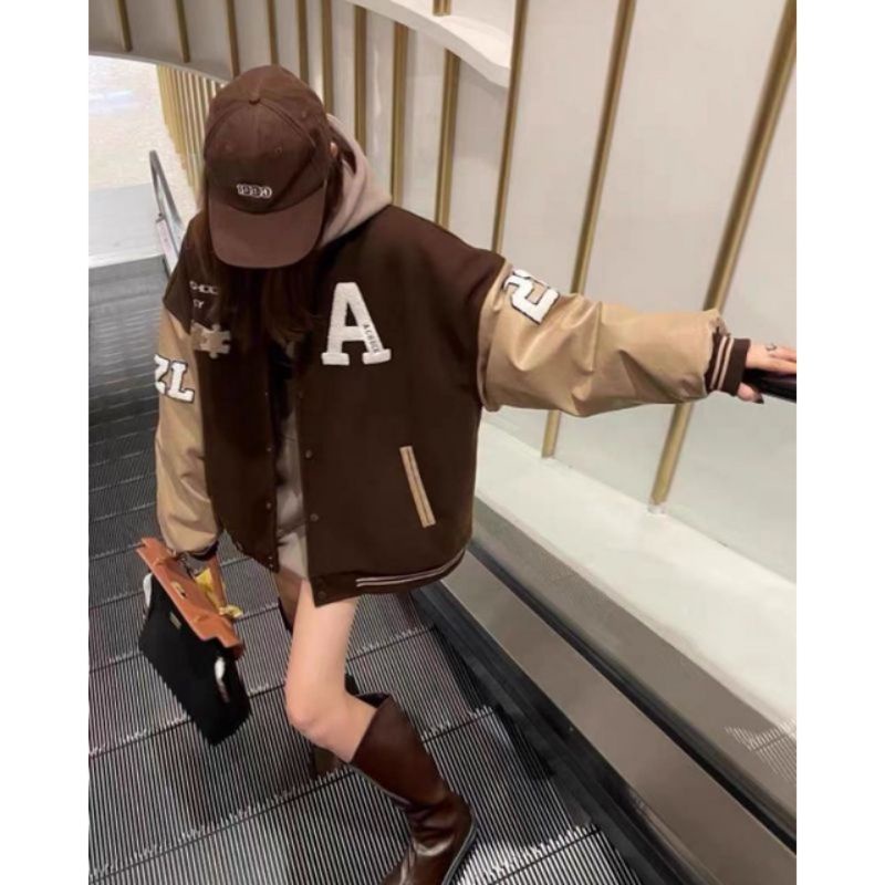 PUZZLE A CHOCK BROWNIE VARSITY BASEBALL OVERSIZE / BOMBER JAKET BISBOL KOREA STYLE