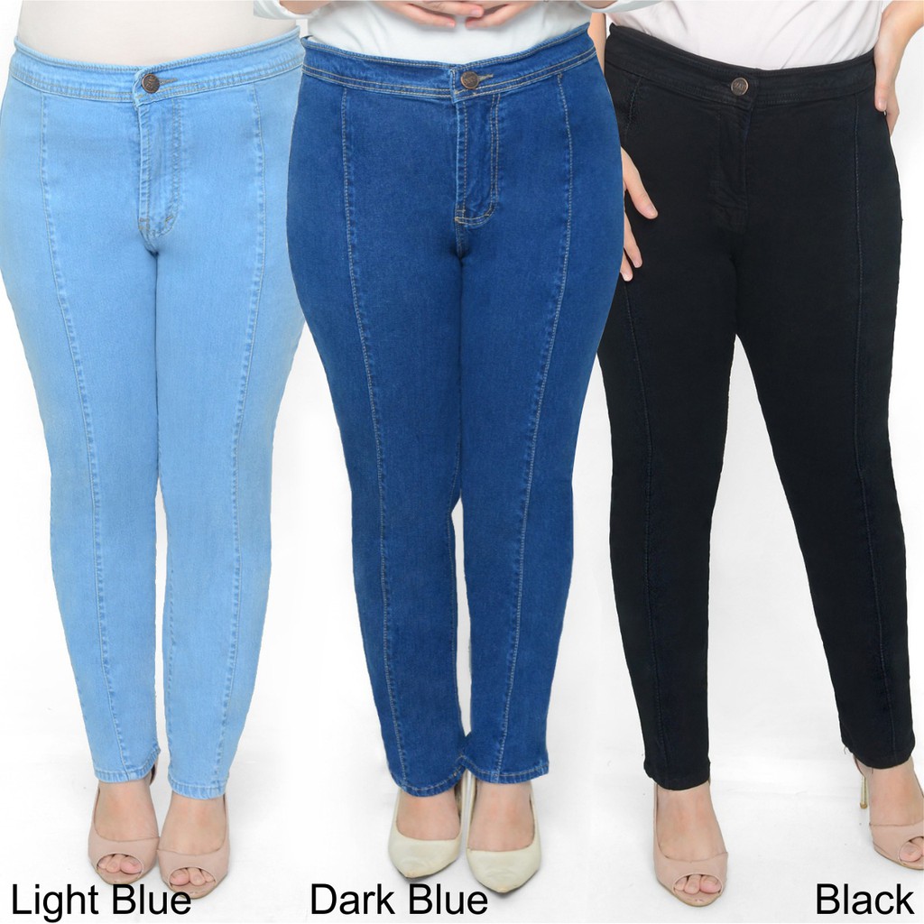 Celana Jeans Cewek Wanita Highwaist Front Lined Softjeans stretch Bigsize Jumbo Front Line