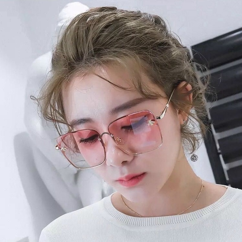 (YUZHU) Mode Barat Oversized Square Frame Polarized Gradient Sunglasses Vintage Fashion Logam Tanpa Bingkai Kacamata Wanita