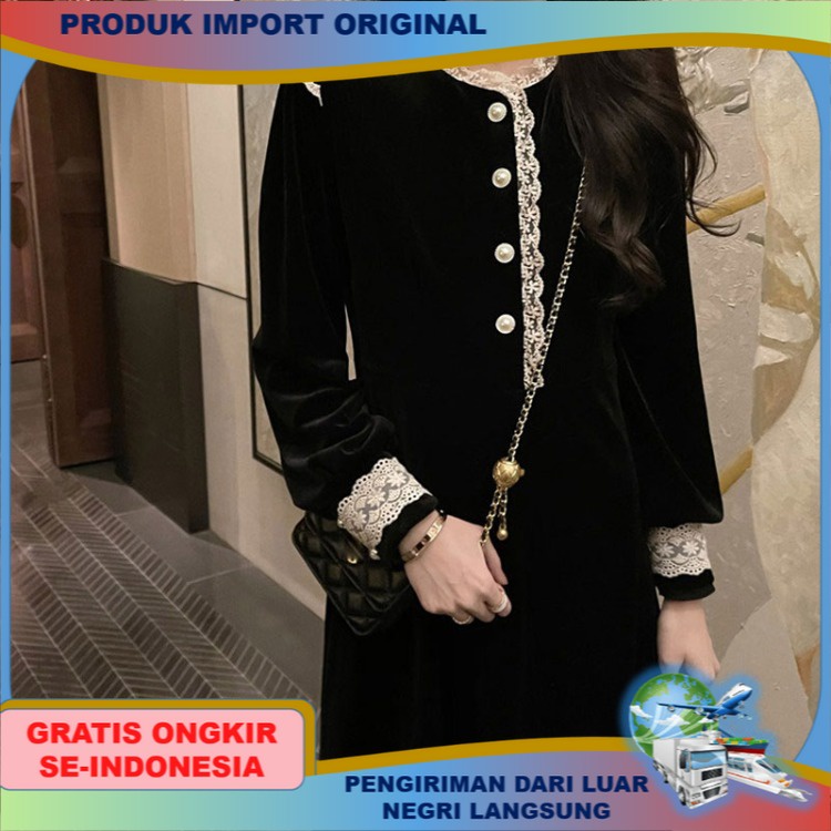 Dress Perempuan Style Perancis Hitam Gaun Wanita Retro Di Atas Lutut Hepburn Gaya Pakaian Gadis Kore