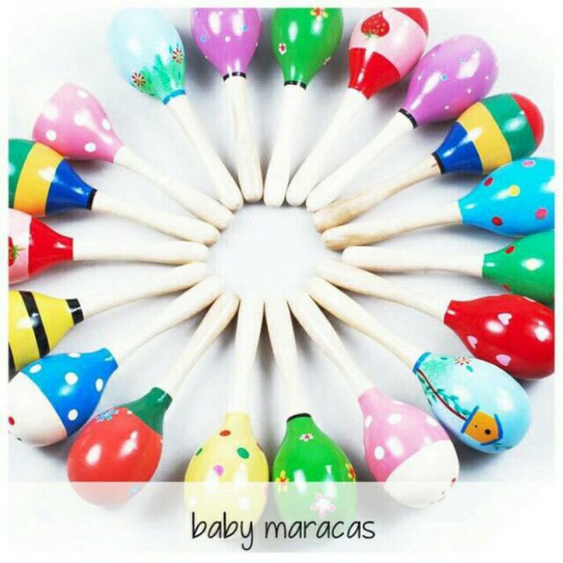 Baby Maracas Mainan Bayi Kerincingan bayi Rattle Marakas Kayu kerincing genggam Rattle Kayu