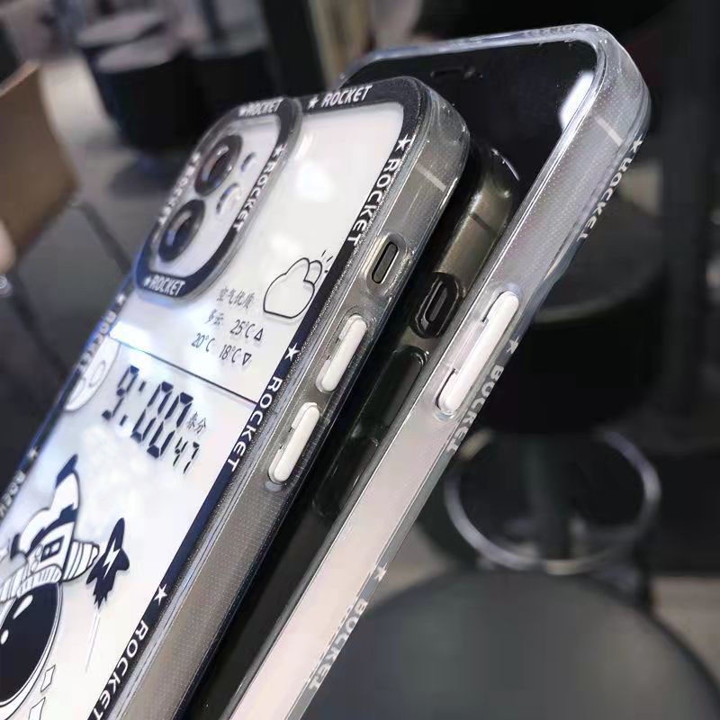 Transparan Hitam dan Putih Pola Astronot Casing Ponsel untuk iPhone 12 13 11 Pro Max X Xs Max Xr 7 8 Plus Casing Silikon Hbyh