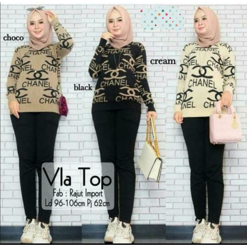 Top/Atasan Chanel Lengan Panjang Rajut Import