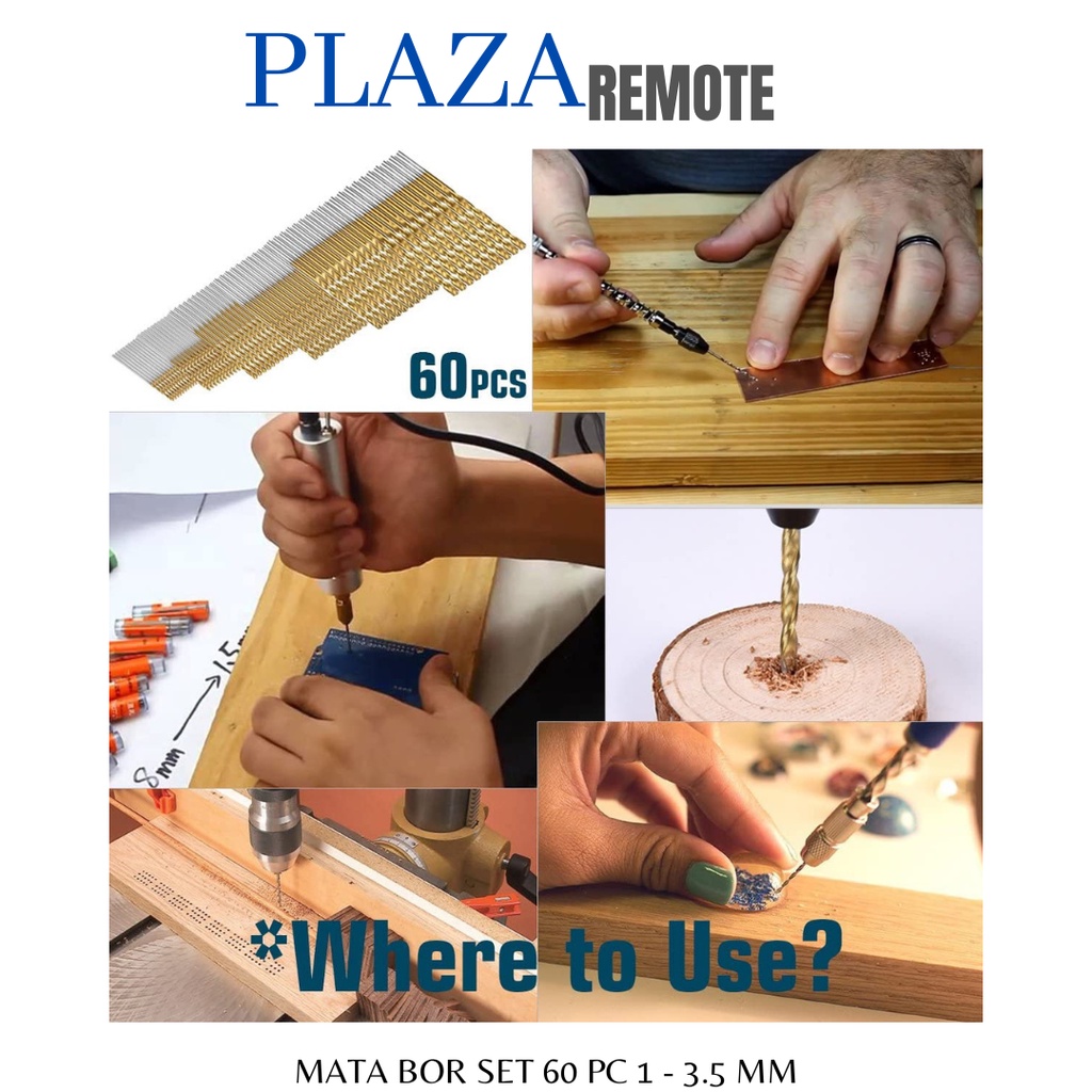MATA BOR SET TITANIUM  ISI 60 PCS HSS KAYU PLASTIK PCB BESI ALUMUNIUM DLL 1 - 3.5 MM
