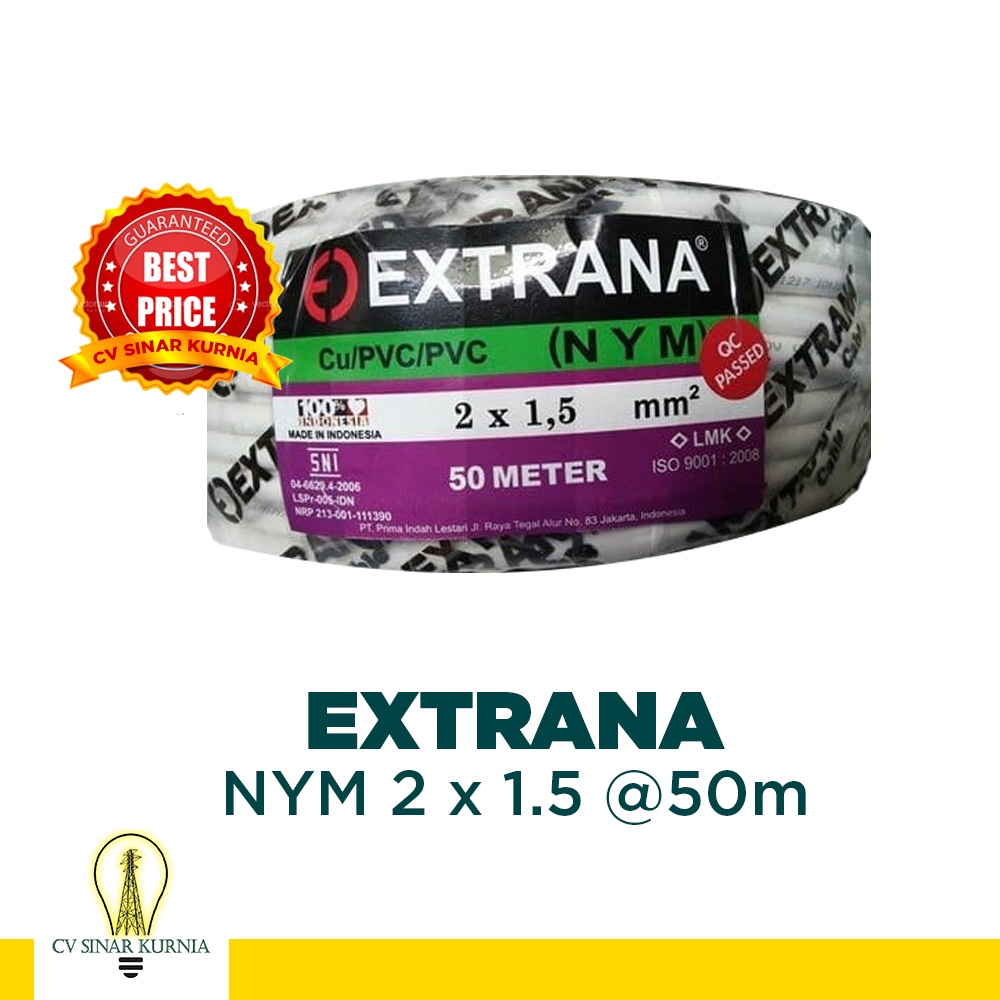 Kabel Listrik NYM 2x1,5mm 50M EXTRANA | EXTRANA Kabel NYM | SNI