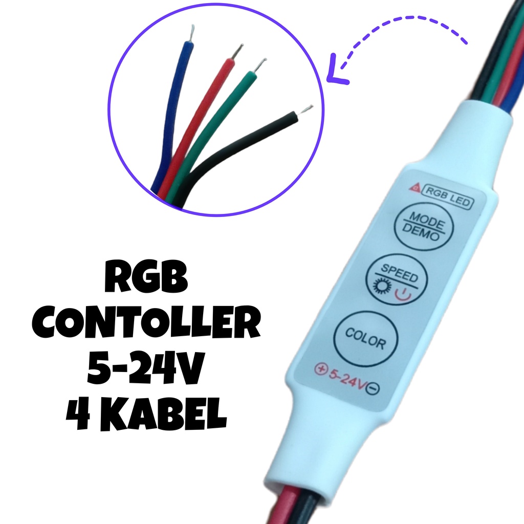 MODUL RGB CONTROLLER 4 KABEL 12-24V KABEL LANGSUNG