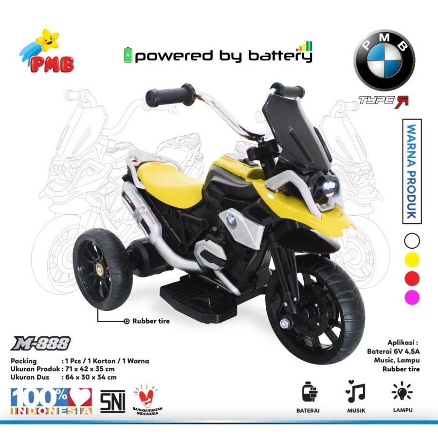 Sepeda Motor Aki Anak PMB TOYS Type M888 (Aki Batre) Mainan Anak Trycicle Garansi SNI-Yellow