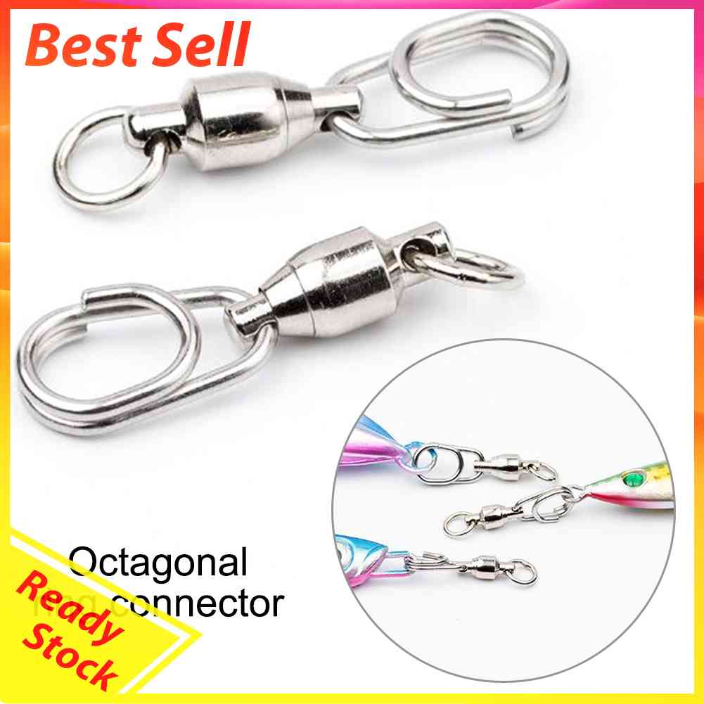 50pcs 8 Word Bearing Rolling Swivel Solid Ring Snap Clip Fishing Lure Connectors