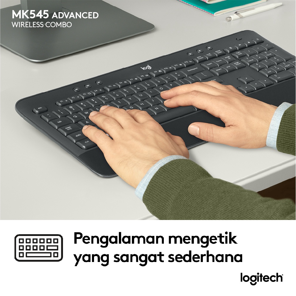 Logitech MK540 Advanced Wireless Keyboard dan Mouse Combo untuk Windows, 2.4 GHz Unifying USB-Receiver, Multimedia Hotkeys, Daya Tahan Baterai hingga 3 Tahun untuk PC, Laptop