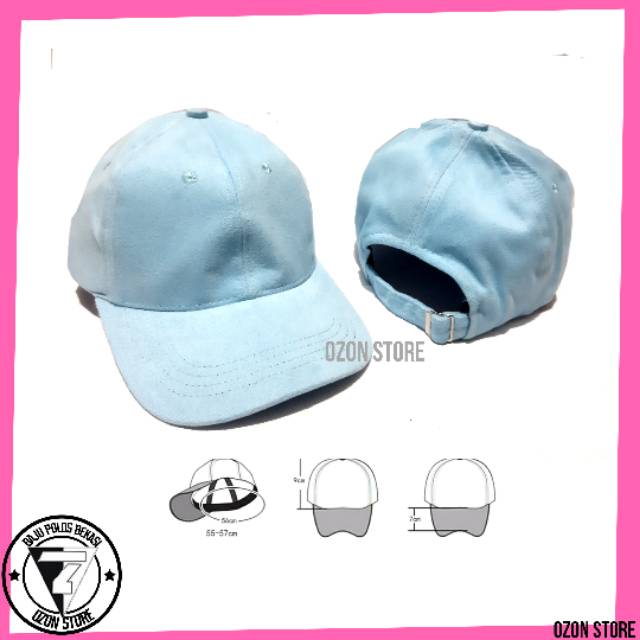 Topi Baseball Distro Caps Polos Pengait Besi Bahan Rapel Premium - Biru Baby