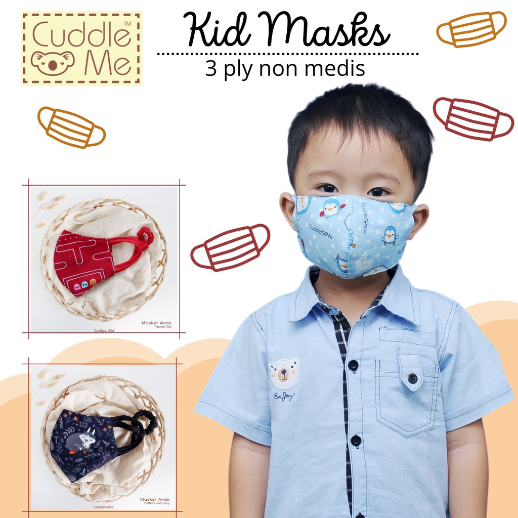 Cuddle Me Masker Kain Anak 3ply Non Medis Satuan Motif CuddleMe Kids Mask Tali Karet Belakang