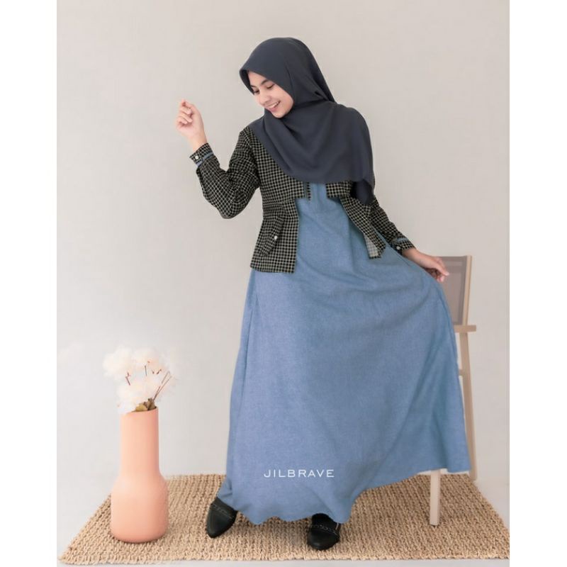 [BACA DESKRIPSI] JILBRAVE Haifa Dress warna Charcoal size L