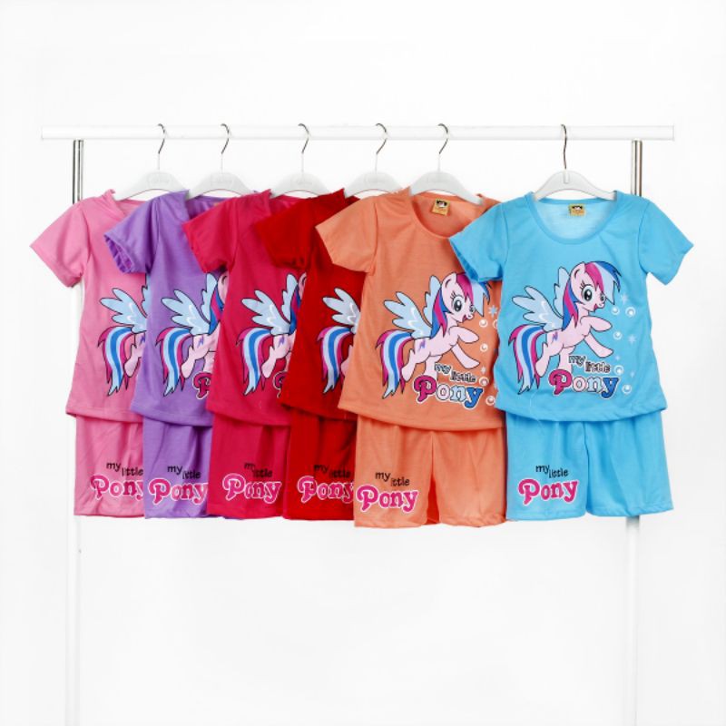 SETELAN SIKUNING PAKAIAN BAJU ANAK PEREMPUAN 2-7 TAHUN MOTIF PONY