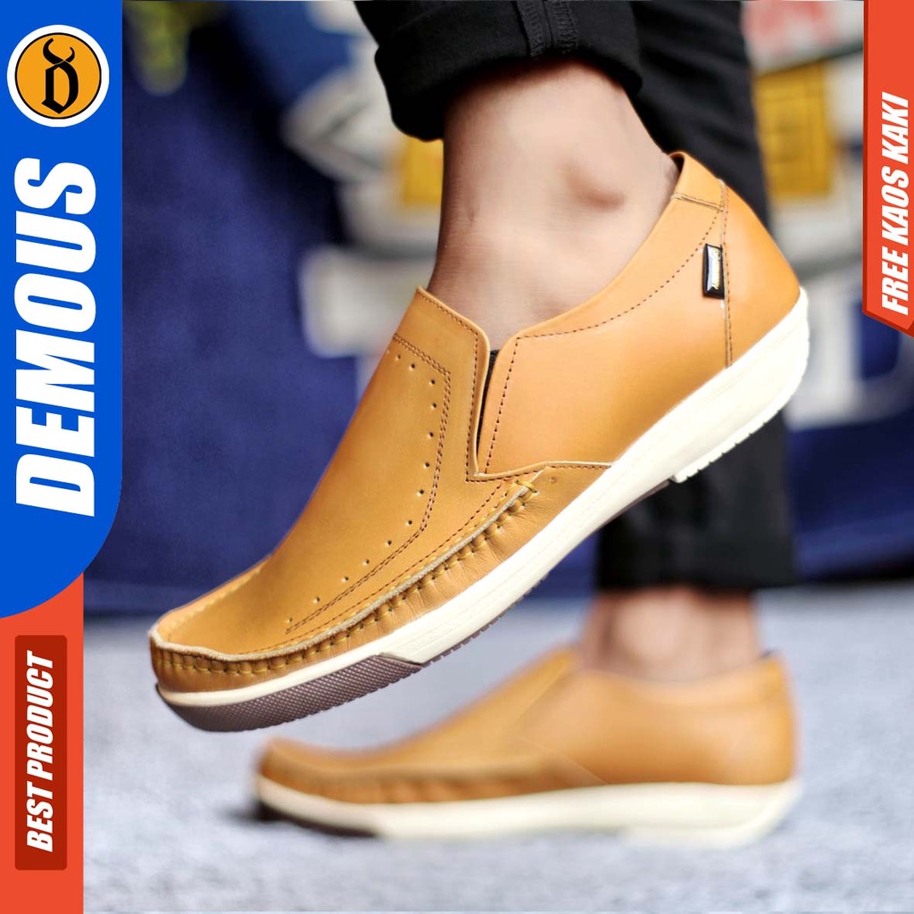 DEMOUS SANDRO Sepatu Casual Slip On Pria Kulit Asli Kerja Santai Murah Hitam