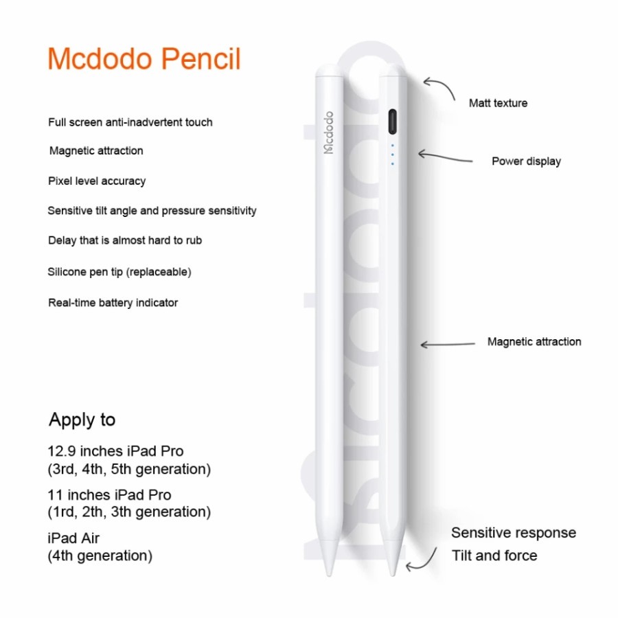 MCDODO Pencil Apple Pen Palm Rejection &amp; Tilt Sensitive iPad Pro 11 12 Air 4 Mini 6 iPad 9 Original