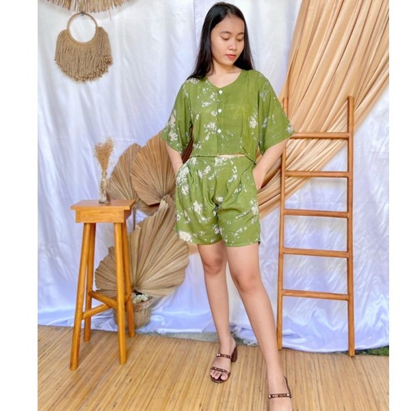 SETELAN TIE DYE LENGAN LONCENG SET TIE DYE CELANA PENDEK