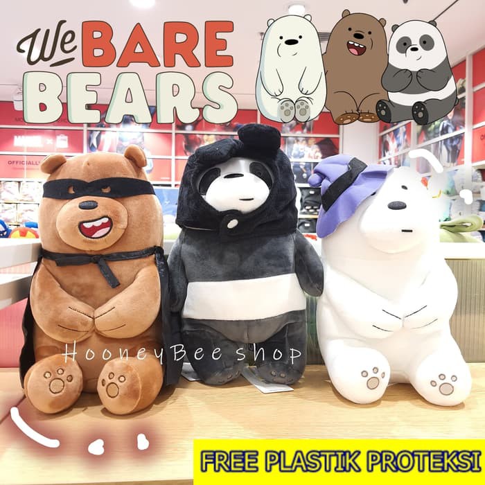 Miniso - Boneka We bare bears Doll Sitting Ice bear Grizzly Panda - Panda Limited