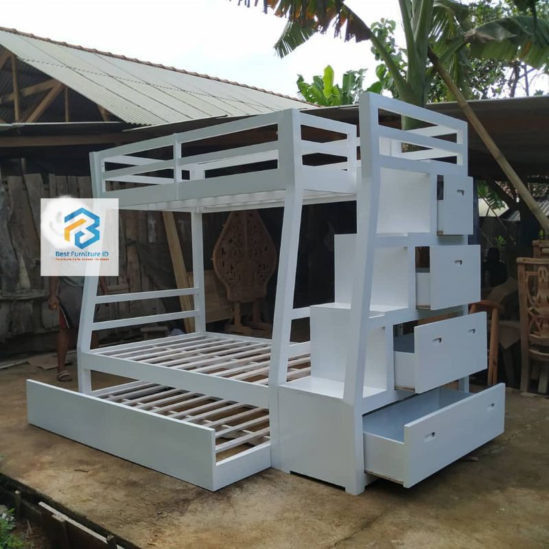 Ranjang Tingkat Anak Sorong Duco Putih