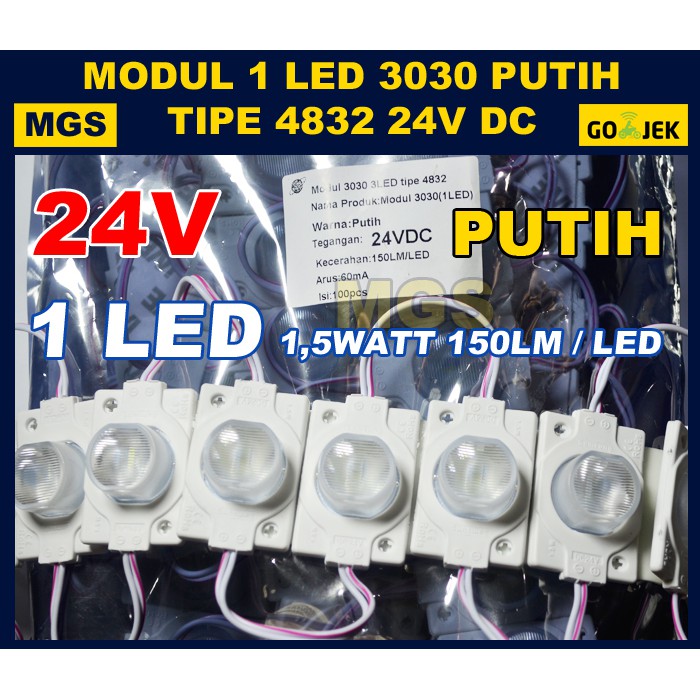 100PCS LED Modul 1.5W 1 LED 24V Putih