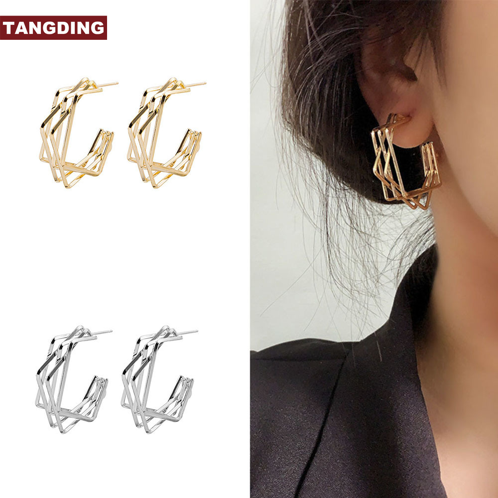 【COD Tangding】Creative Multi-layer Geometric Temperament Contracted Six-pointed Star Earrings Earrings