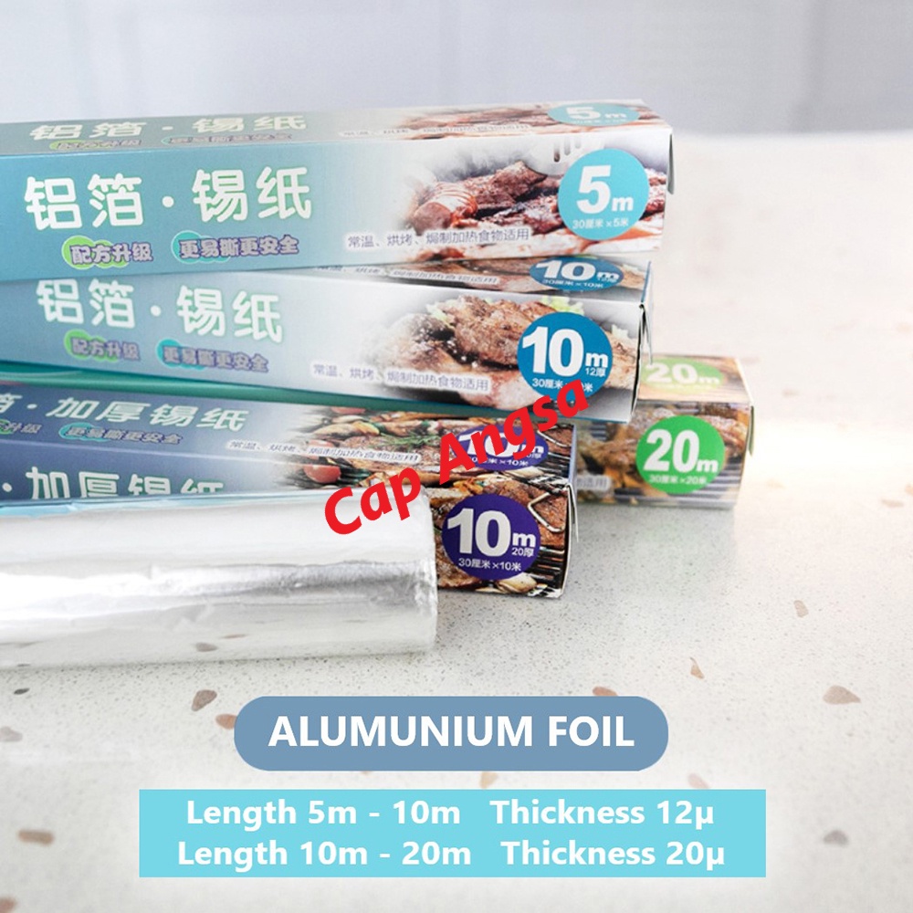 ALUMINIUM FOIL ROLL KERTAS ALUMINUM FOIL PEMBUNGKUS MAKANAN PAPER NON STICK AIR FRYER BAKING TRAY LAYER COVER PROTECTION 30 CM X 5M 10M 20 TEBAL 12 MICRON 20 MICRON FOOD GRADE KERTAS TIMAH