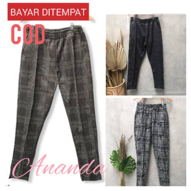  Celana  kulot  premium Celana  Panjang Kotak Kotak import  