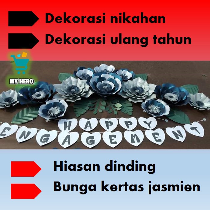 dekorasi paper flower hiasan dinding bunga kertas jasmine nikahan lamaran tunangan ulang tahun