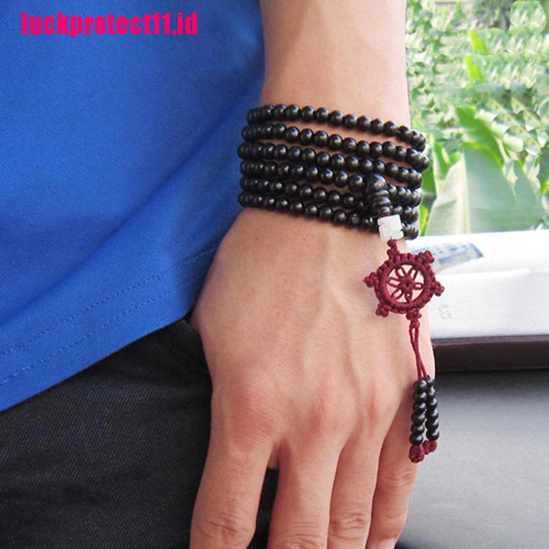 (LUCK) Gelang Tangan Mala Buddha Tibet 216 Manik-Manik Kayu Cendana Hitam Untuk Pria / Wanita