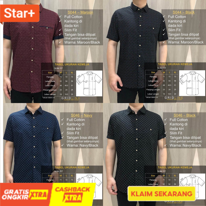 GRIDLINE Kemeja Pria Lengan Pendek Slimfit Print  Fashion Laku