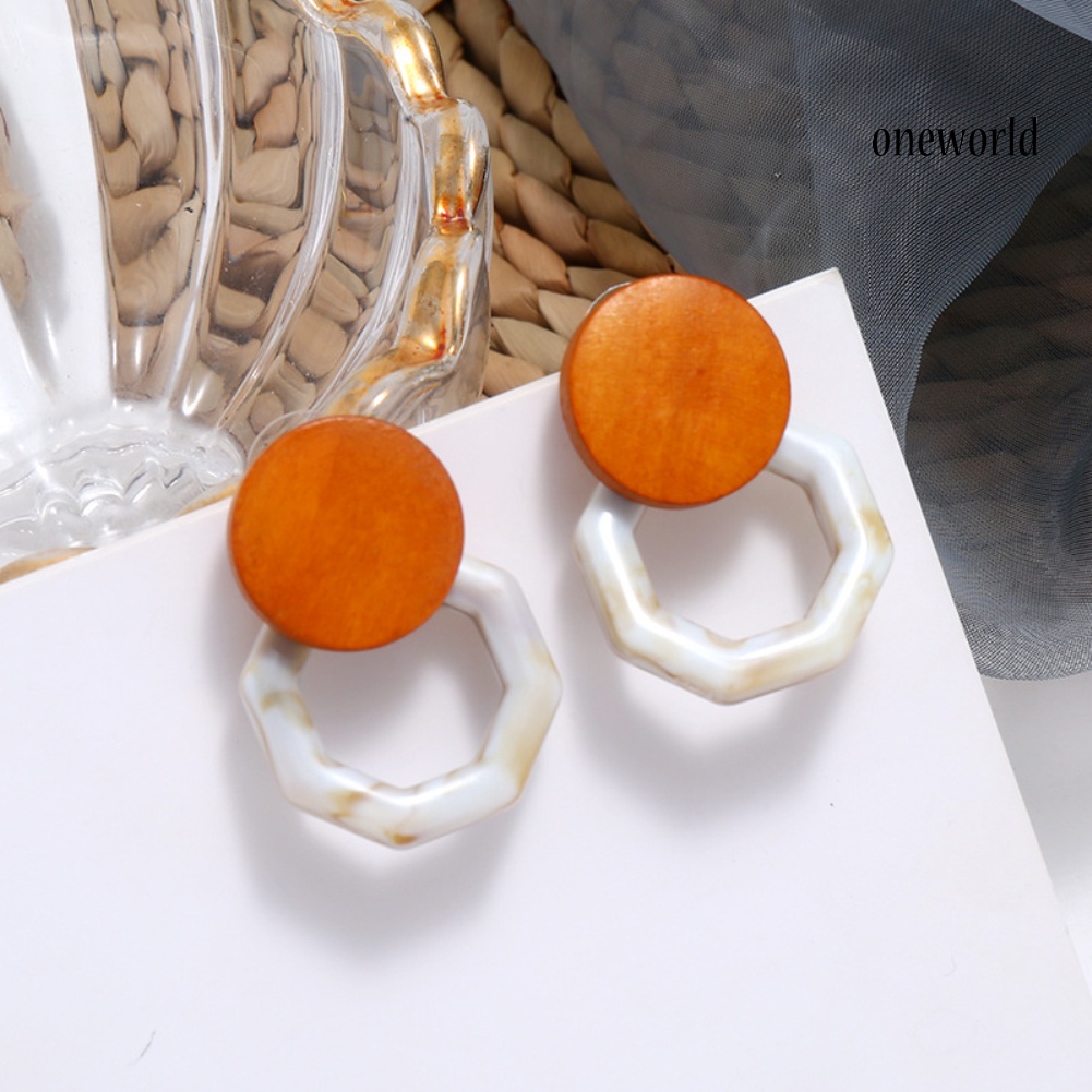 OW# Fashion Women Marble Grain Resin Octagon Dangle Ear Stud Earrings Jewelry Gift