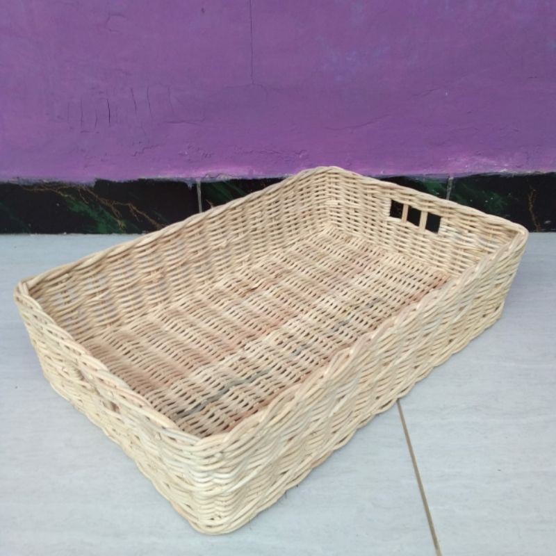 Keranjang rotan persegi kotak panjang nampan besar 38x25x8 cm